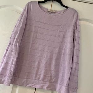 Loft lavender sweater with stitching detail stripe